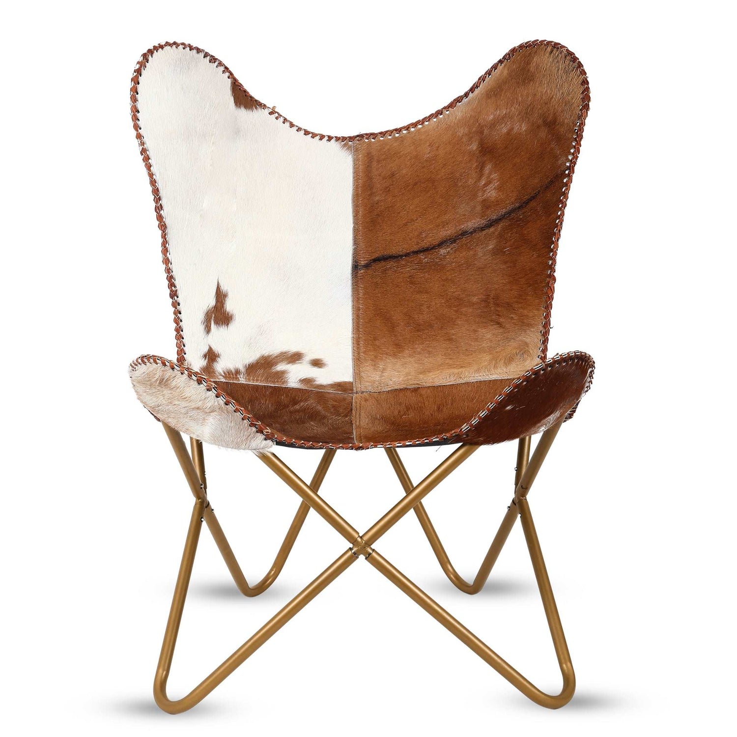 Home Decor Genuine Goat Leather Butterfly Arm Chair with Brown White Hair on Cover