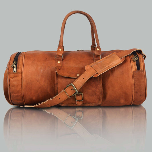 Handmade Vintage Brown Leather Duffel Travel Gym Sports Weekend Bag for Men