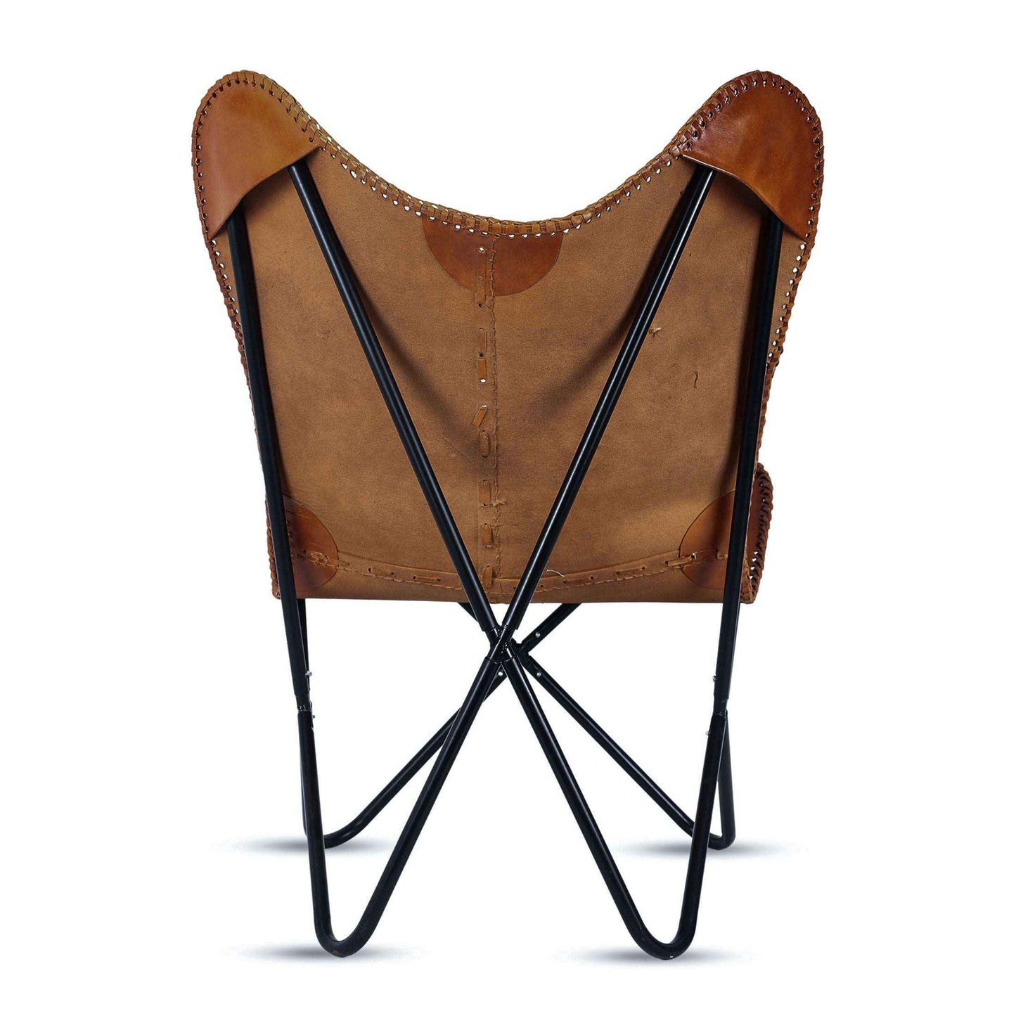 Handmade Leather Butterfly Chair with Folding Stand