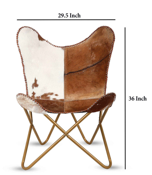 Genuine Goat Leather Butterfly Arm Chair – Brown & White Hair