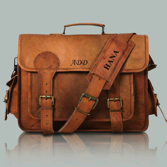 Unisex Personalized Full Grain Leather Messenger Bag