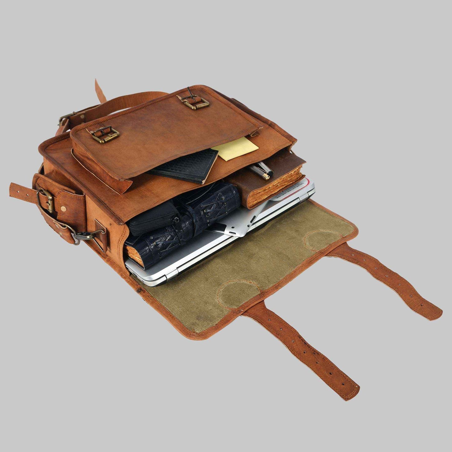 Unisex Personalized Full Grain Leather Messenger Bag