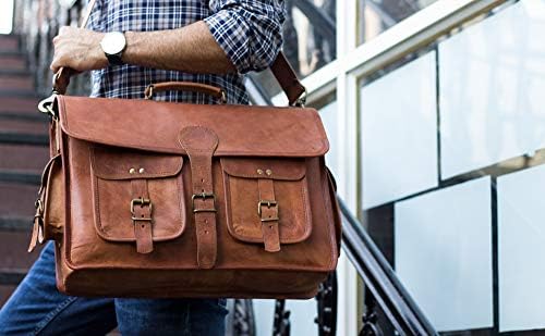 Unisex Handmade Leather Laptop Messenger Bag - Hana Exports