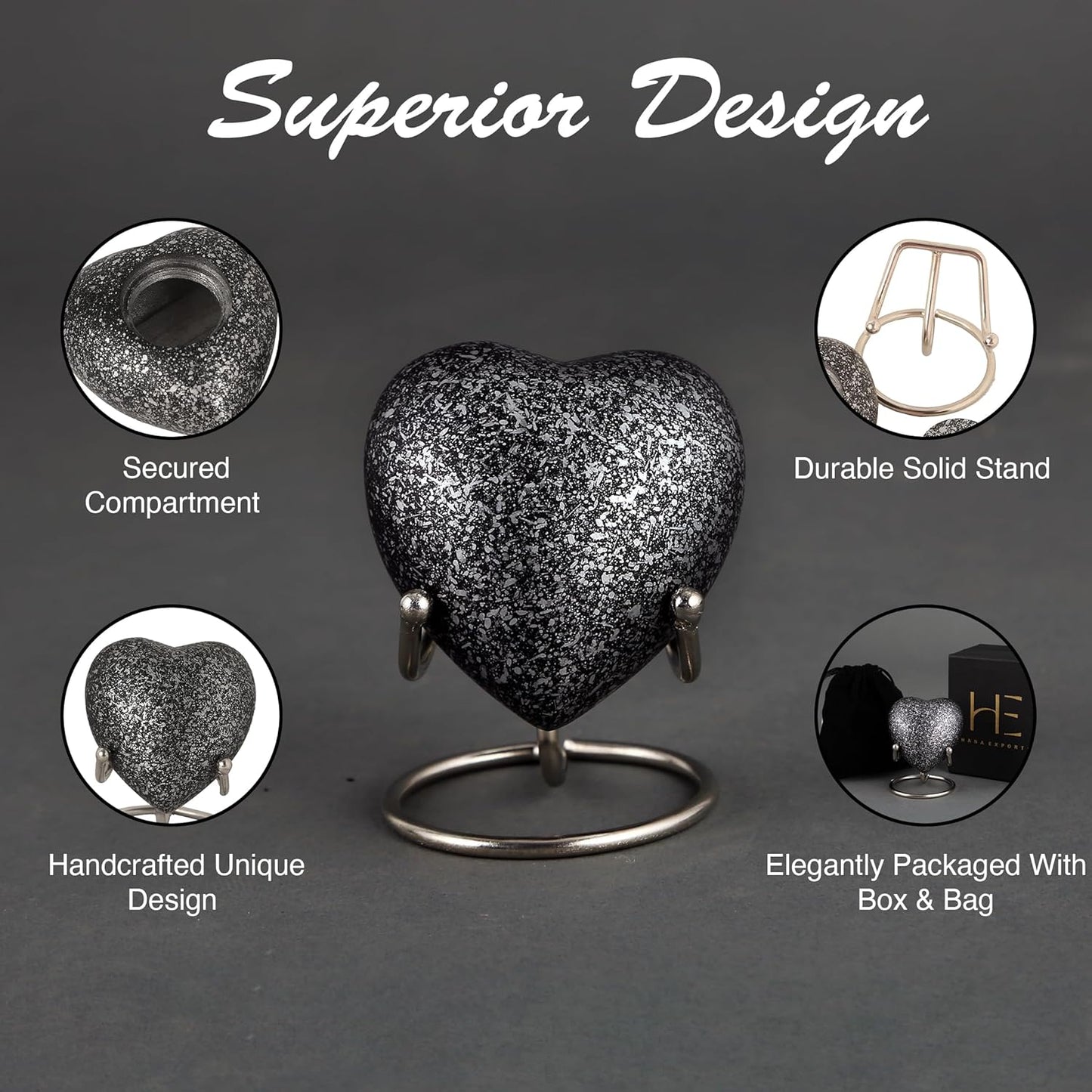 Heart Keepsake Urn for Ashes | Mini Cremation Urns for Female, Pets or Children | Elegant Urns for Human Ashes | Memorials Gifts | Small Funeral Urns, Burial Urns, Decorative Urns - Hana Exports