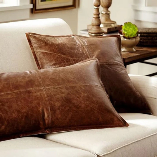 Handcrafted Brown Genuine Leather Pillow Cover