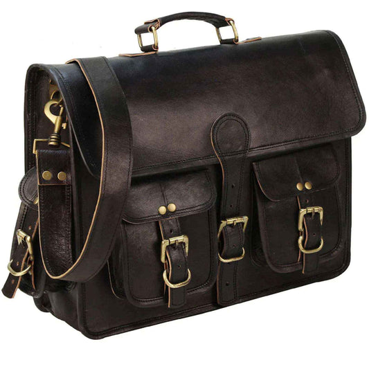 Black Handmade Vintage Genuine Leather Messenger Bag