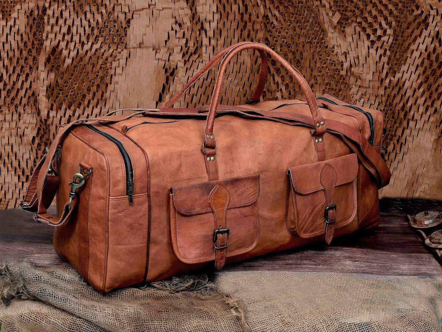 Personalized Handmade Goat Leather Duffel Bag