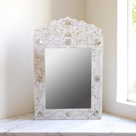 Handmade MOP Inlay Mirror Frame – Elegant Mother of Pearl Wall Decor by HANA EXPORTS