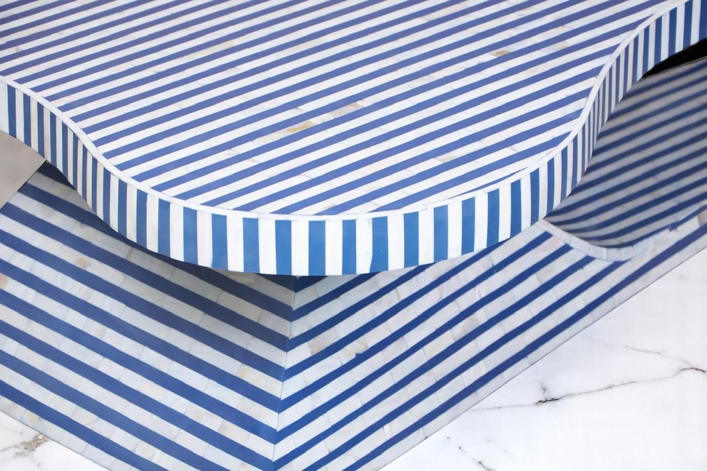 Bone Inlay Striped Coffee Table – Modern Bone Inlay Center Table, Handmade Inlay Furniture