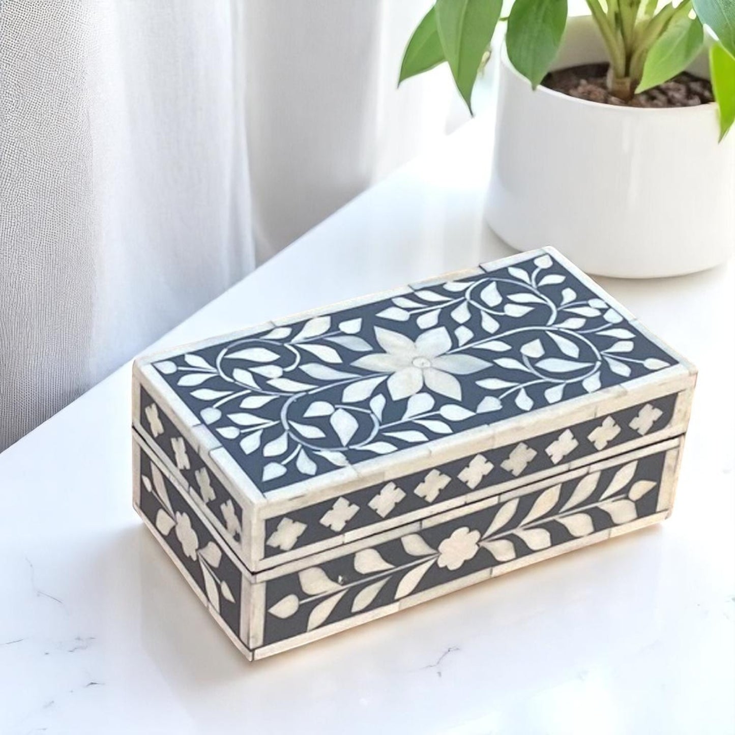 Handmade Bone Inlay Jewelry Box – Elegant Decorative Storage for Accessories & Keepsakes