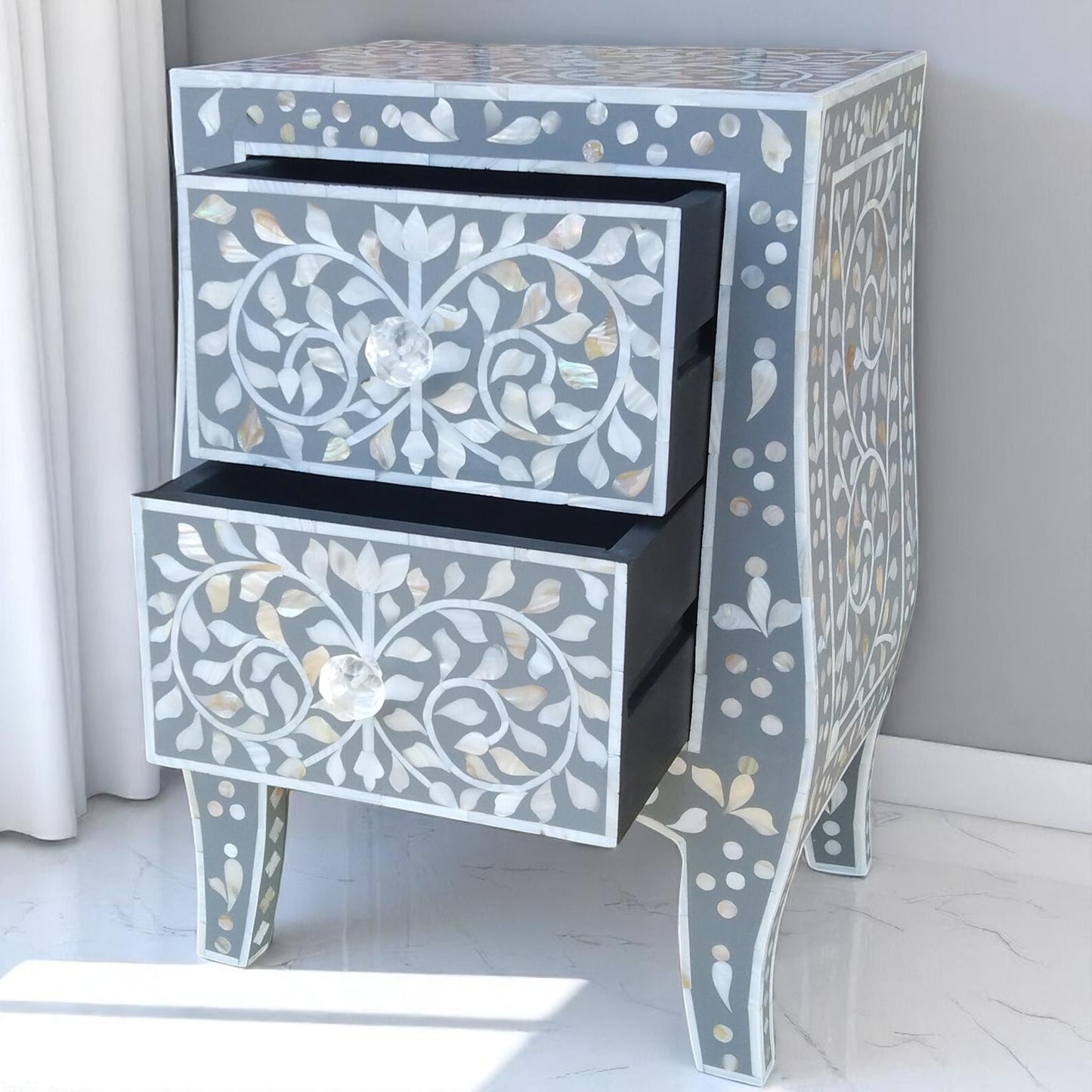Handmade MOP Inlay Bedside Table | Mother of Pearl Nightstand
