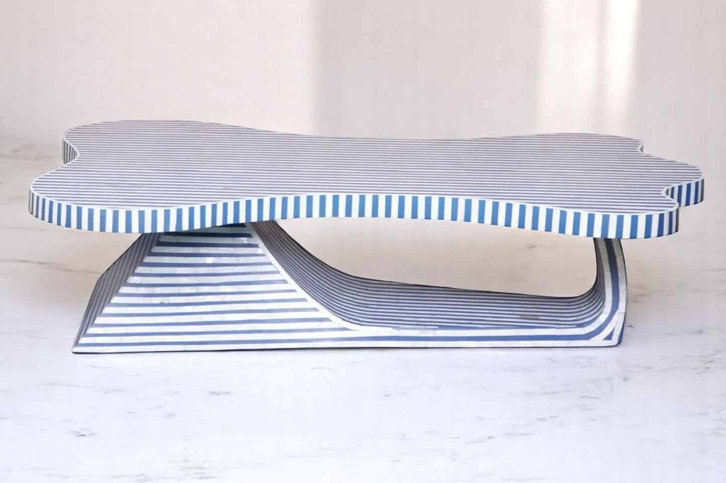 Bone Inlay Striped Coffee Table – Modern Bone Inlay Center Table, Handmade Inlay Furniture