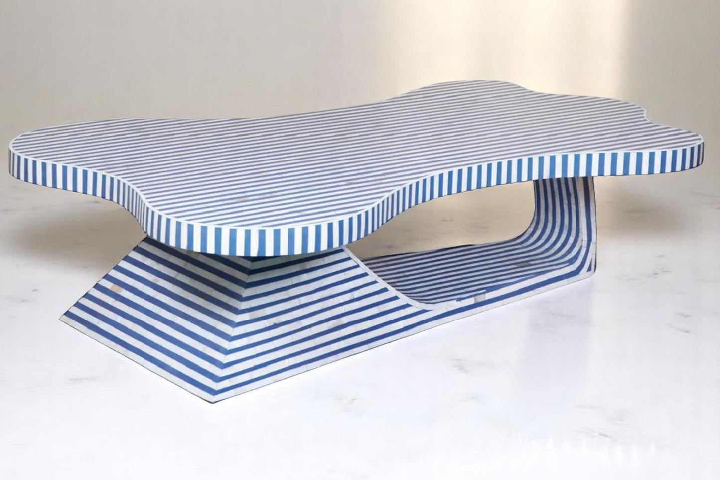 Bone Inlay Striped Coffee Table – Modern Bone Inlay Center Table, Handmade Inlay Furniture