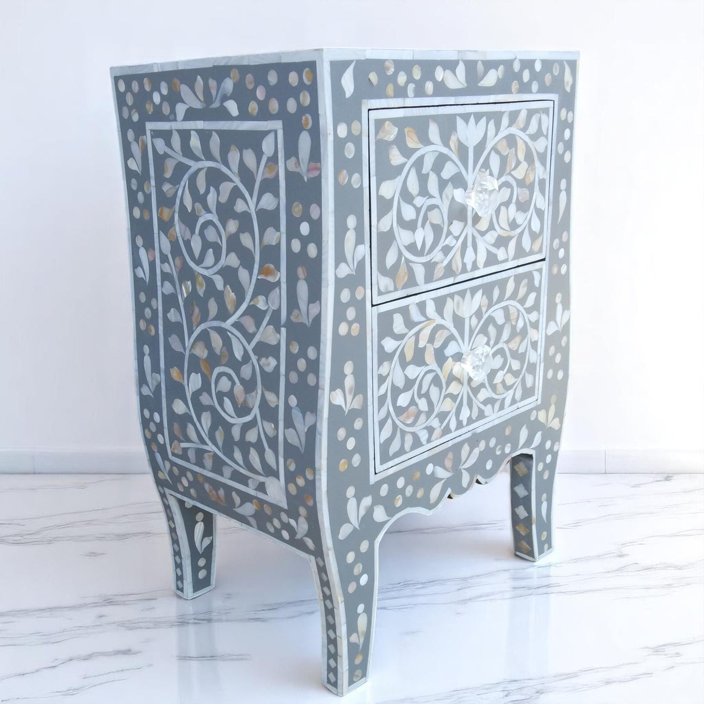 Handmade MOP Inlay Bedside Table | Mother of Pearl Nightstand