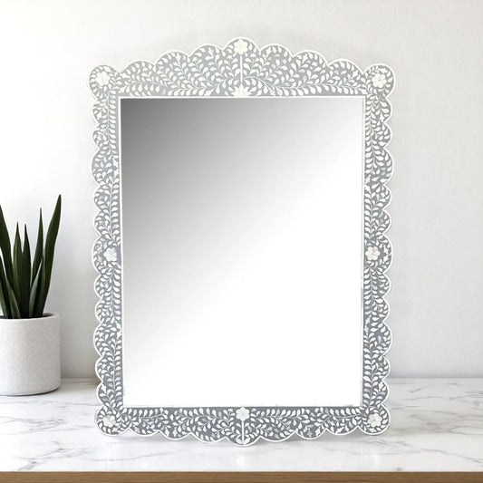 Handmade Bone Inlay Mirror Frame – Modern Pattern by HANA EXPORTS | Resin & Wood Decor