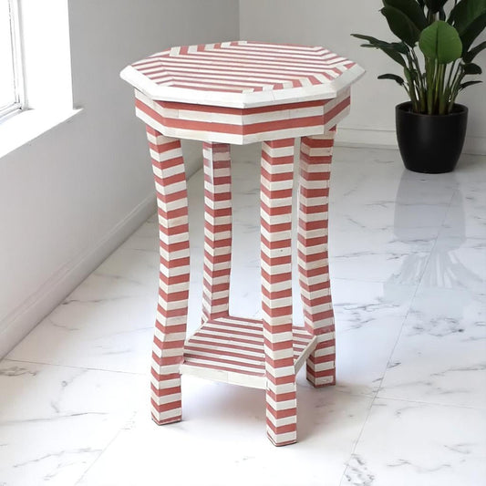 Handmade Bone Inlay Side Table – Camel Bone & Resin End Table by HANA EXPORTS