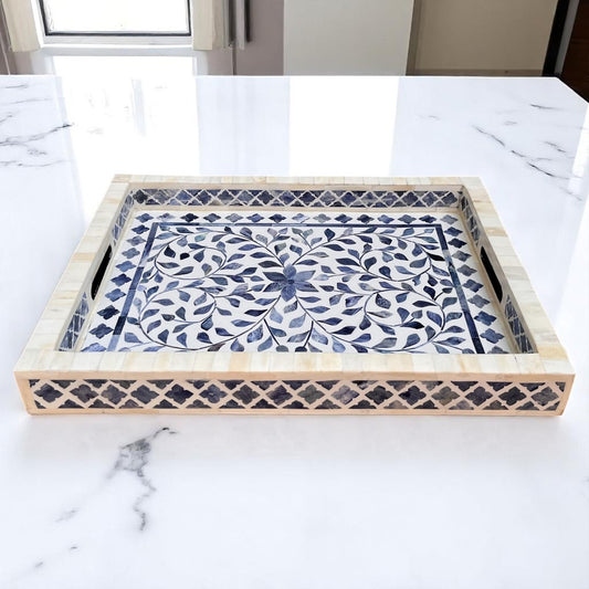 Handmade Bone Inlay Serving Tray – Decorative Resin Tray by HANA EXPORTS