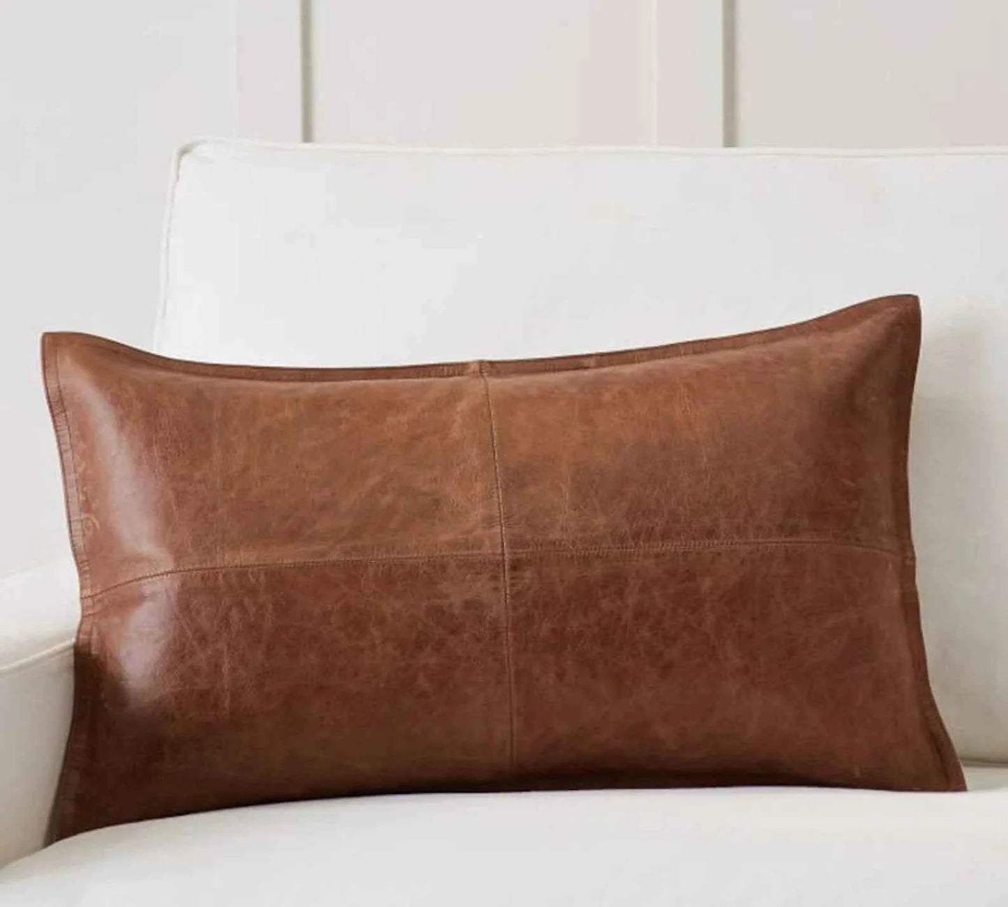 Rustic Brown Lambskin Leather Throw Pillow