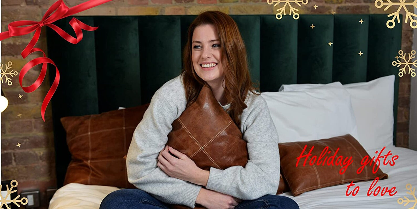 Leather Pillow Cover - Sofa Cushion Case - Decorative Throw Covers for Living Room & Bedroom - Light Brown - Hana Exports