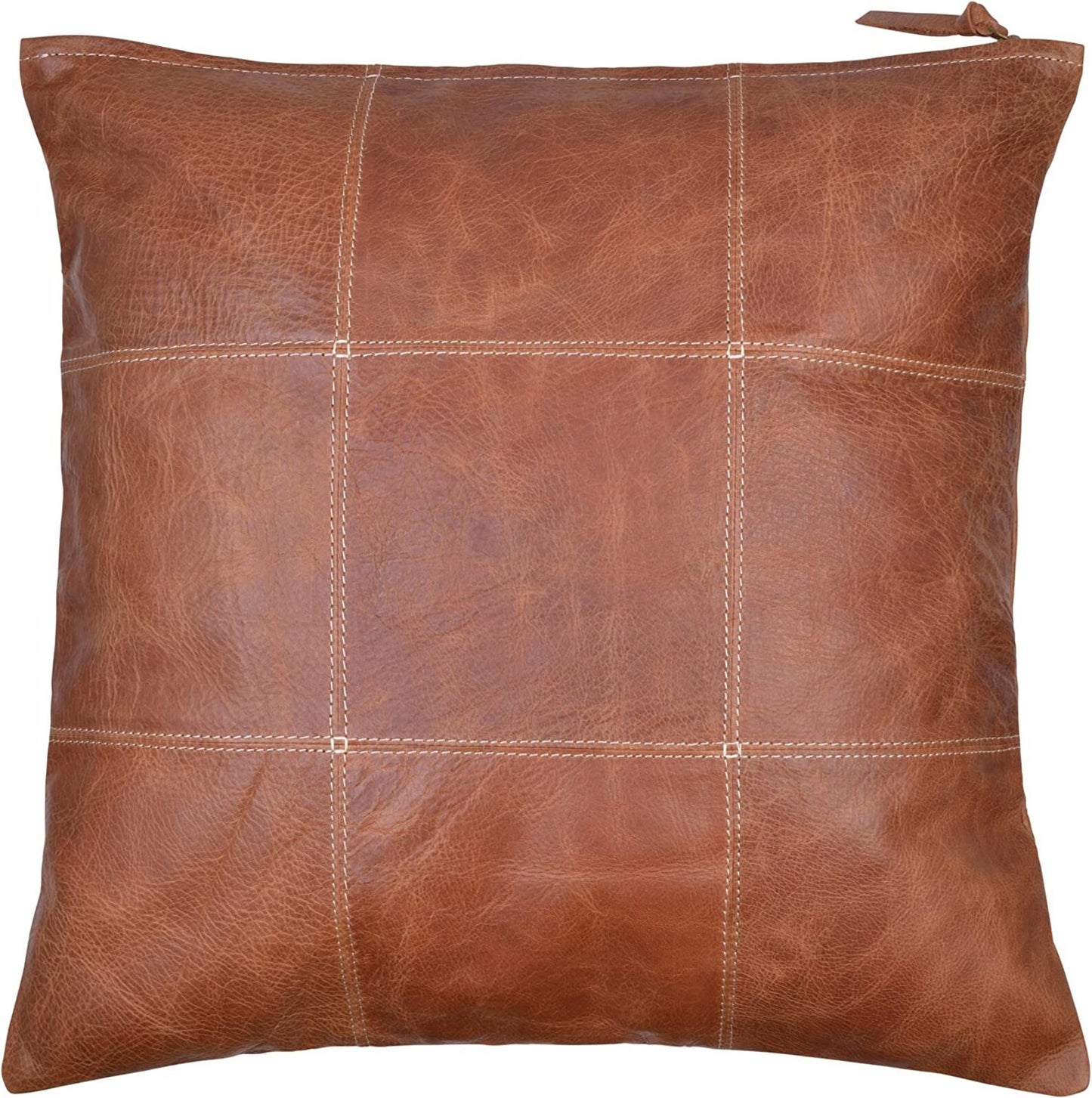 Leather Pillow Cover - Sofa Cushion Case - Decorative Throw Covers for Living Room & Bedroom - Light Brown - Hana Exports