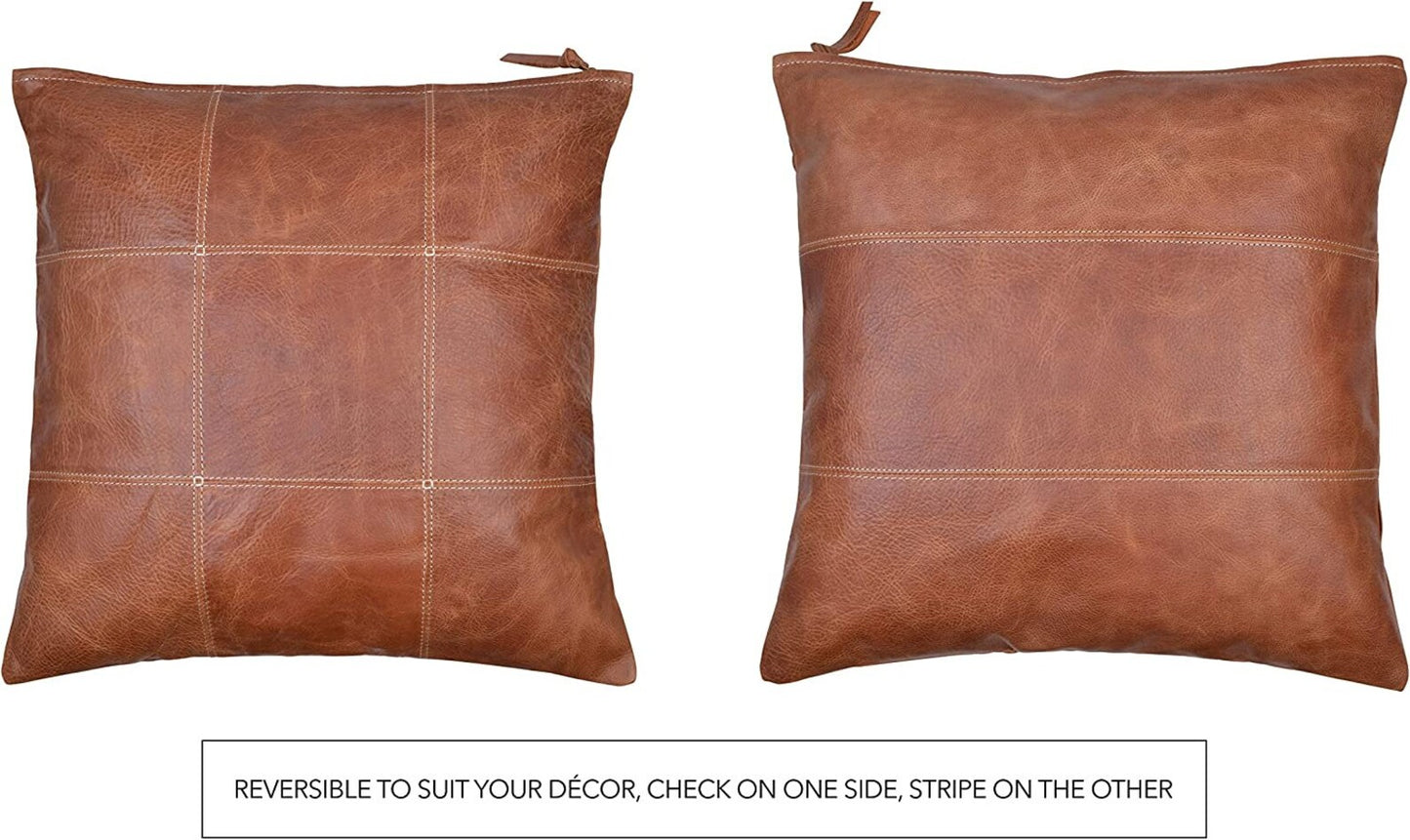 Leather Pillow Cover - Sofa Cushion Case - Decorative Throw Covers for Living Room & Bedroom - Light Brown - Hana Exports