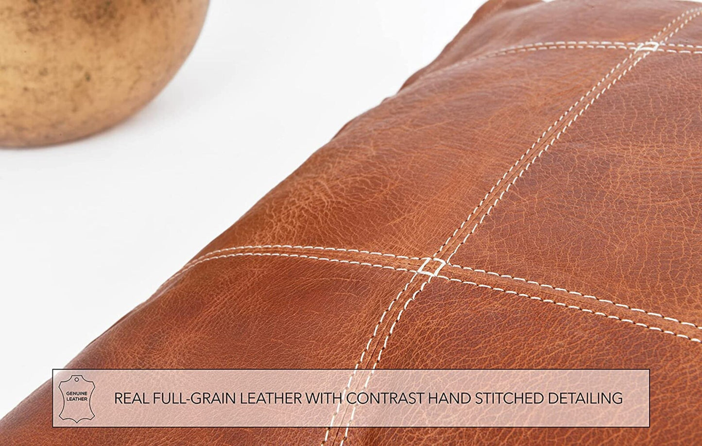 Leather Pillow Cover - Sofa Cushion Case - Decorative Throw Covers for Living Room & Bedroom - Light Brown - Hana Exports