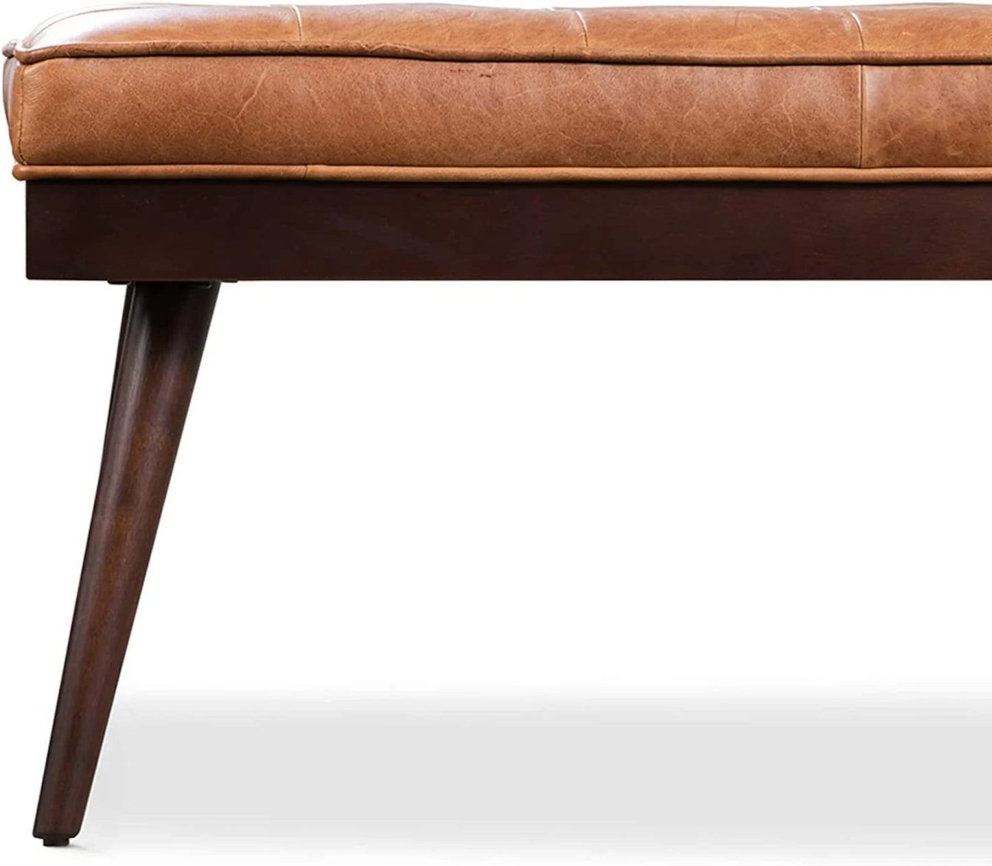 Wooden Bench with Full Grain Leather Upholstered Cushion - Hana Exports