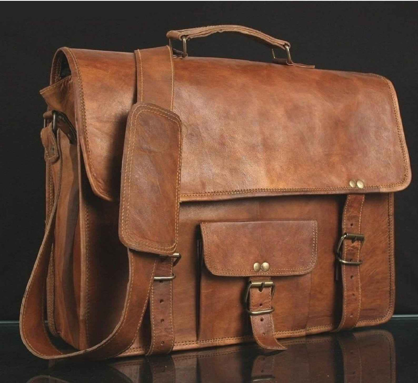 Men’s Personalized Leather Laptop Messenger Briefcase