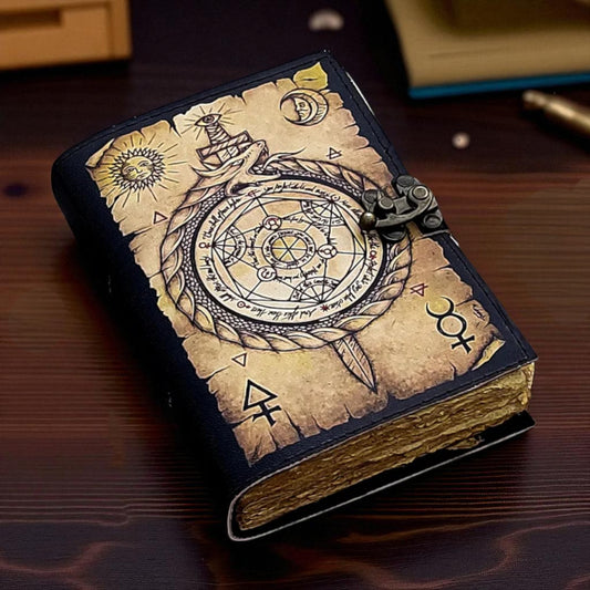 Alchemy Scroll Leather Journal – Handmade Vintage Notebook with Antique Cotton Paper – Rustic Full Grain Leather Diary by HANA EXPORTS