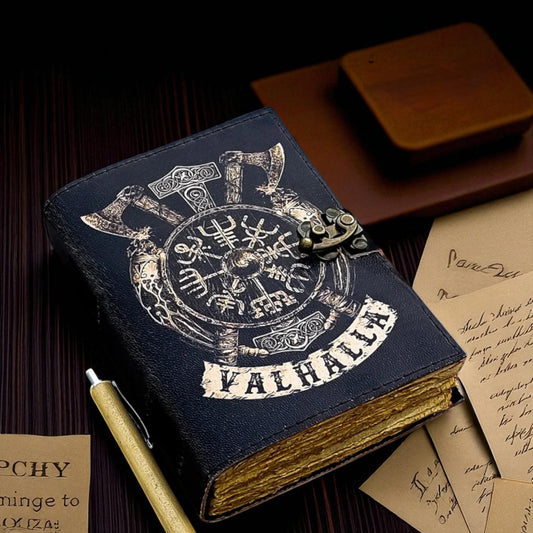 Valhalla Viking Leather Journal – Handmade Antique Paper Diary with Key Lock | Vintage Norse Notebook by HANA EXPORTS