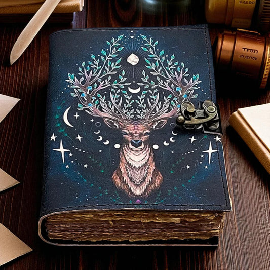 Deer Moon Leather Journal | Handmade Deckle Edge Paper Diary | Gift for Writers
