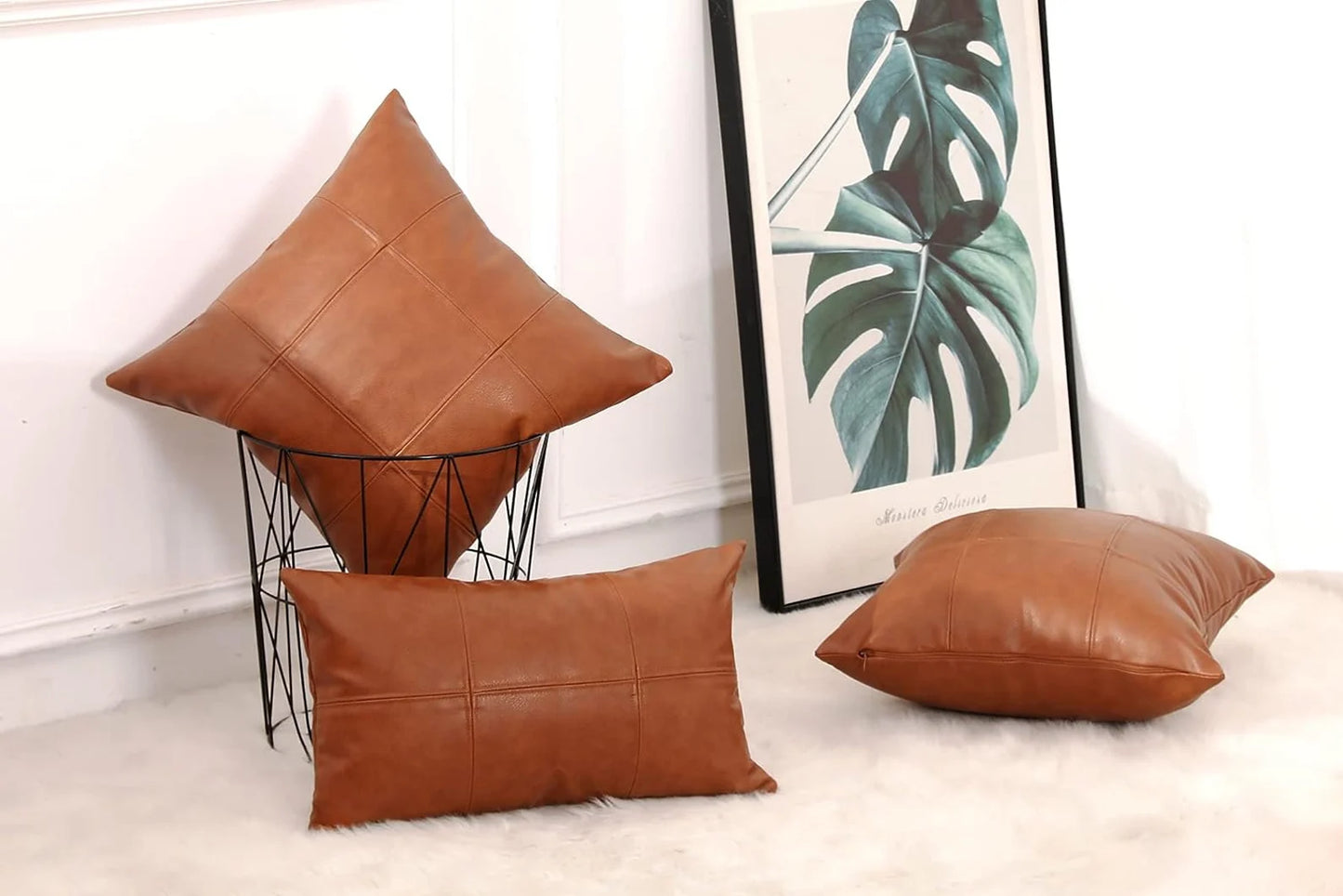 Leather Throw Pillow-Home Decor-Rustic Farmhouse-Decorative Pillows-Fine Leather Cushion-Brown-Accent Pillow-Lambskin Leather - Hana Exports