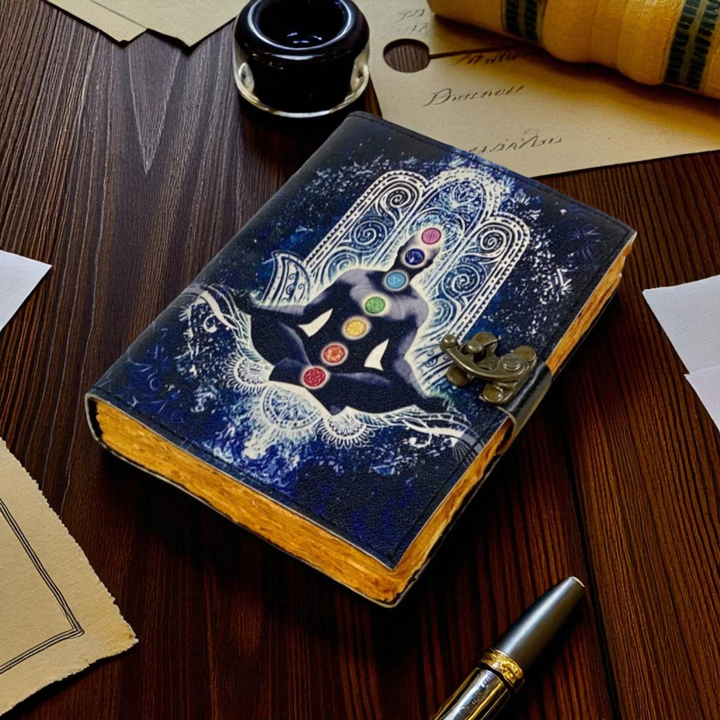 Enchantress's Grimoire Leather Journal – Halloween Witch Spell Book with Antique Deckle Pages