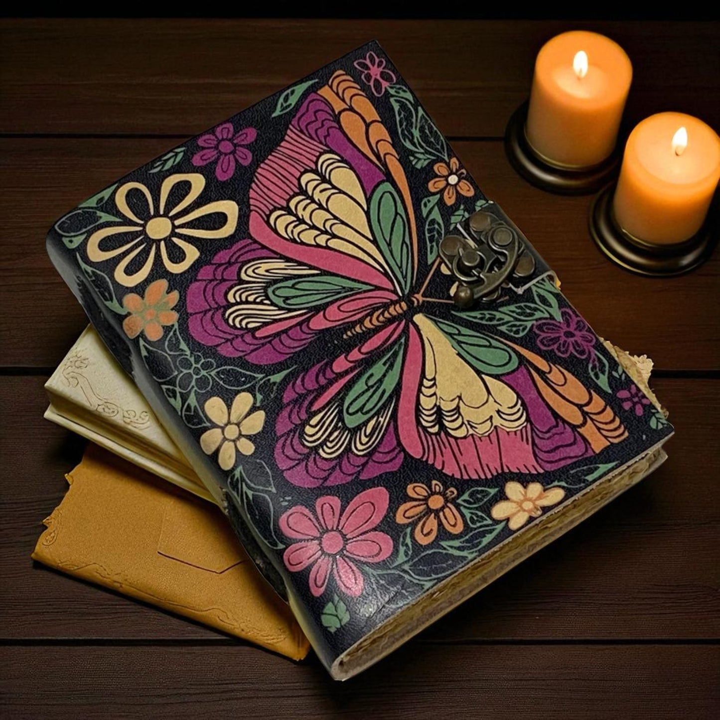 Witch Leather Journal – Handmade Spell Book with Deckle Edge Paper & Metal Clasp