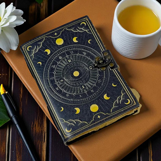 Handmade Leather Journal Notebook – A4 & A5 Spell Book with Deckle Paper & Brass Clasp Lock