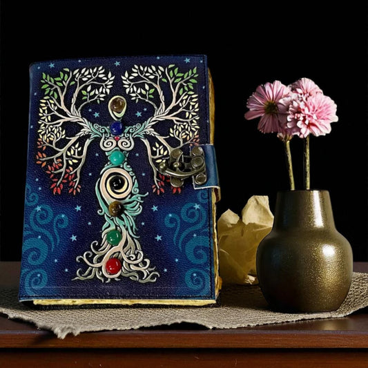 Mother of Earth Leather Grimoire Journal – Handmade Spell Book with Handmade Pages