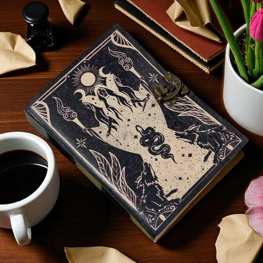 Skull Lover Grimoire Leather Journal – The Lovers Tarot Book of Spells with Antique Deckle Paper