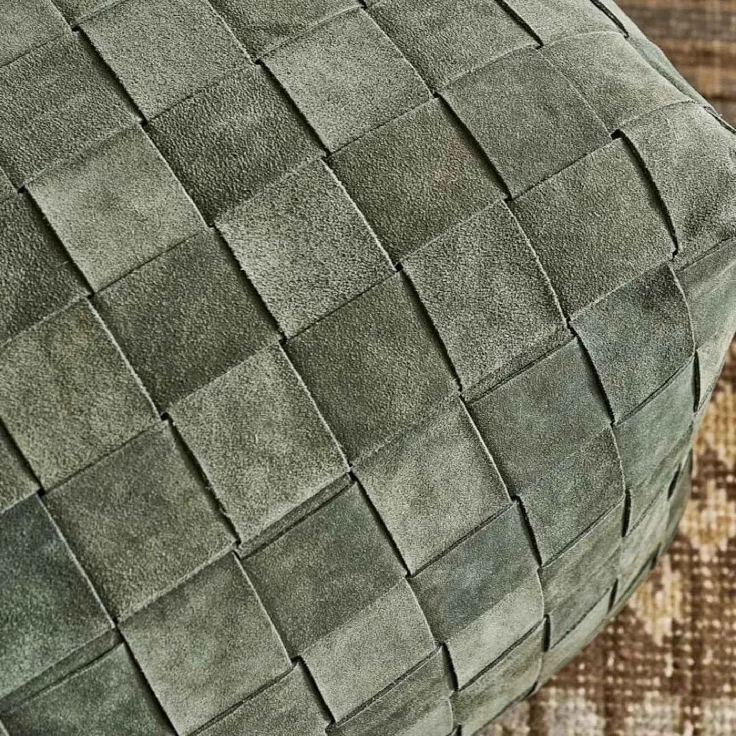 Handcrafted Suede & Leather Pouf – Stylish Ottoman Pouf