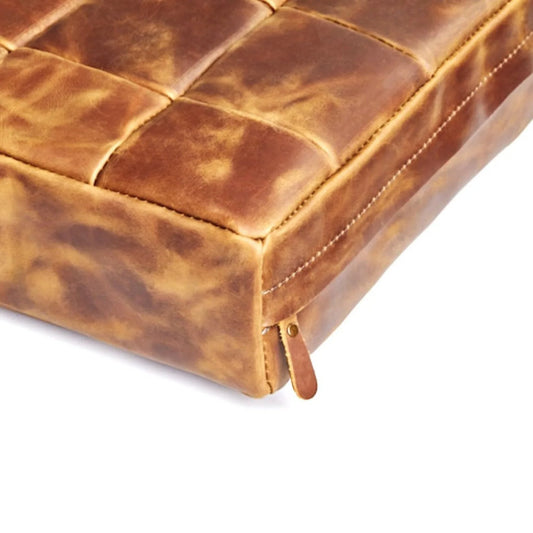 custom genuine leather replacement cushions. Ideal for benches, mid-century chairs, leather chair cushion cover, leather pouf - Hana Exports