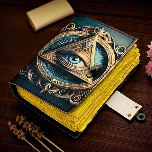 Galaxy Eye Embossed Leather Journal | Handmade Vintage Spellbook | 200 Page Grimoire Notebook