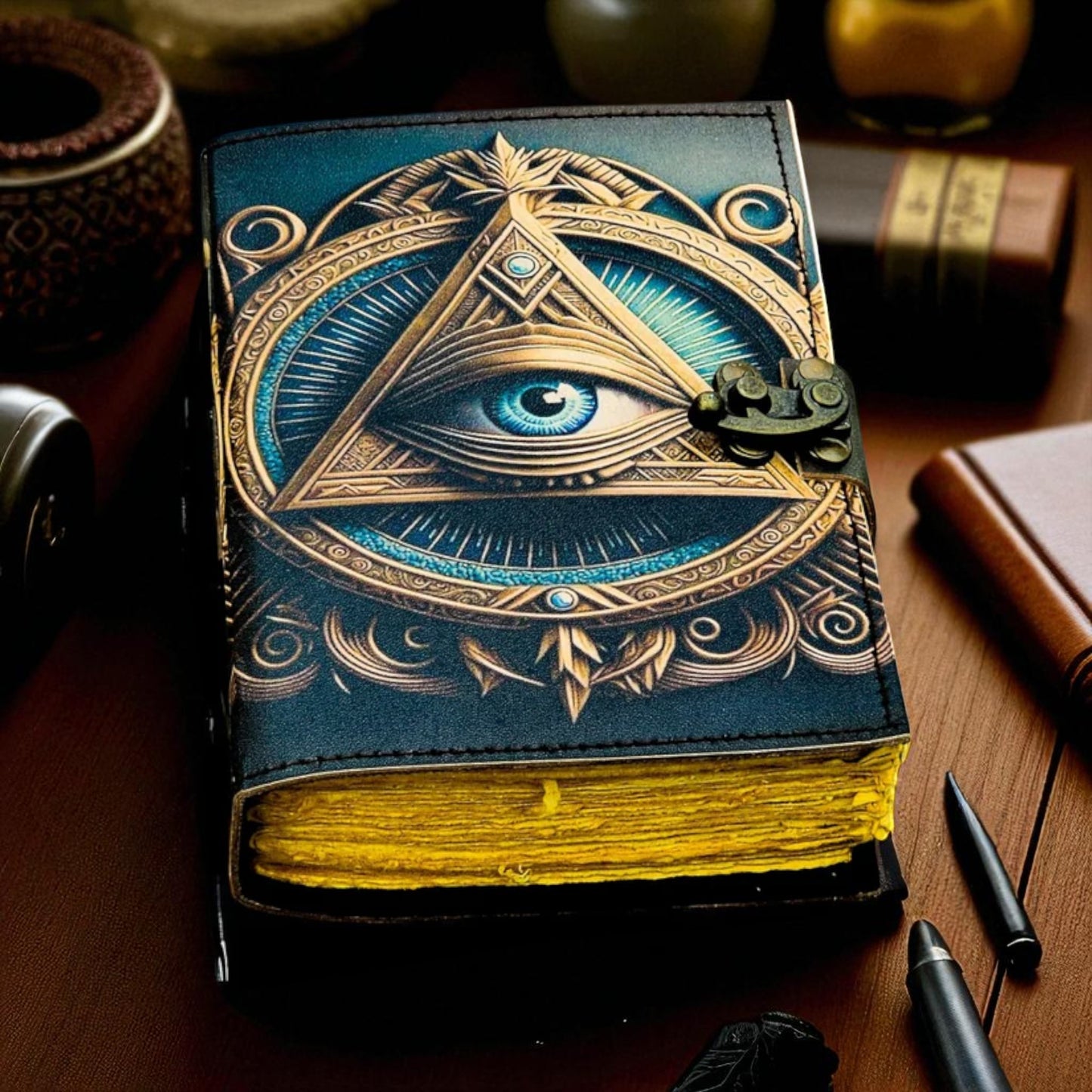 Galaxy Eye Embossed Leather Journal | Handmade Vintage Spellbook | 200 Page Grimoire Notebook
