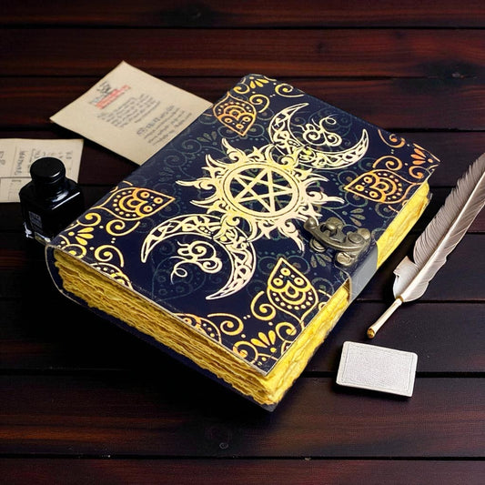 Black Howl Moon Wolf Leather Journal – Handmade Pagan Notebook | Book of Shadows & Planner
