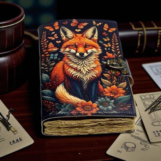 Vintage Lovers Grimoire Leather Journal – Handmade Book of Shadows with Deckle Paper & Lock