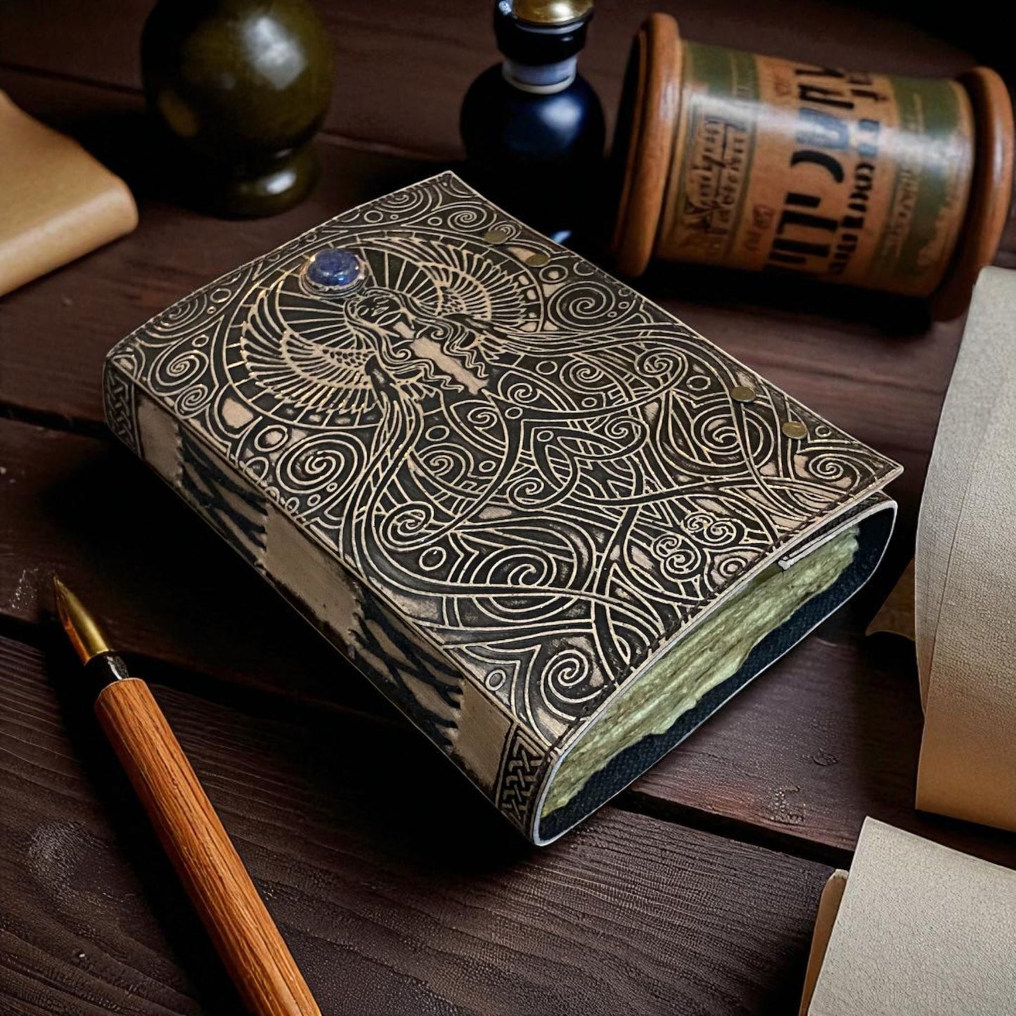 Blank Spell Book of Shadows – Handmade Leather Journal with Lock | Wiccan Grimoire Notebook