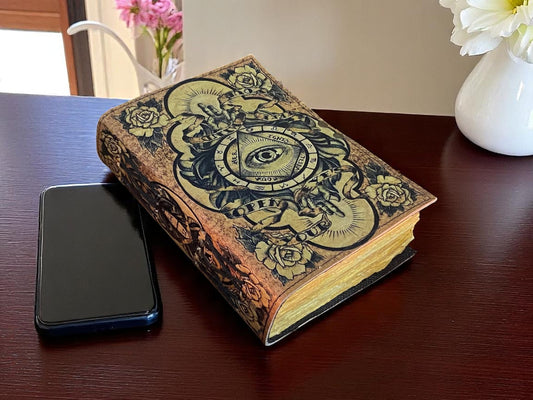Evil Eye Grimoire Leather Journal | Handmade Book of Spells with Deckle Paper – Gothic Notebook