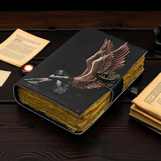 Blank Spell Book Leather Journal – Handmade Grimoire with Deckle Paper | Wiccan Vintage Gift