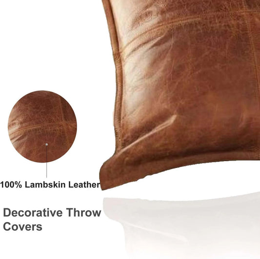 Custom Genuine Lambskin Leather Pillow Cover - Antique Brown - Sofa & Bed Décor - Cushion Case - Hana Exports