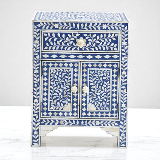 Handmade Bone Inlay Bedside Table – Modern Camel Bone & Wood Nightstand by HANA EXPORTS