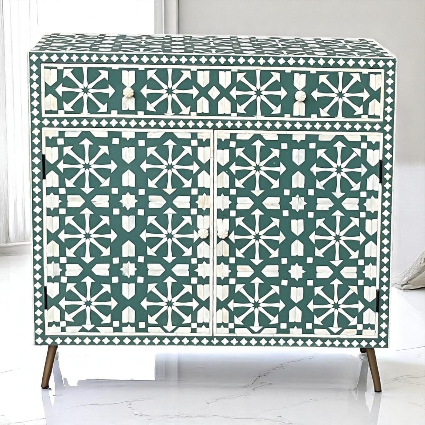 Handmade Bone Inlay Sideboard Cabinet – Wood, Camel Bone, MDF & Resin by Hana Exports