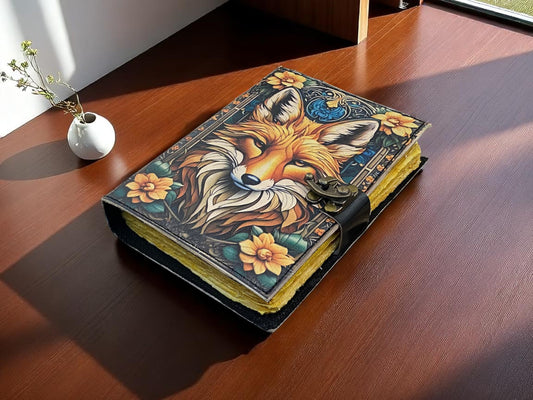 Wolf Grimoire Leather Journal – Handmade Celtic Notebook with Vintage Deckle Edge Pages